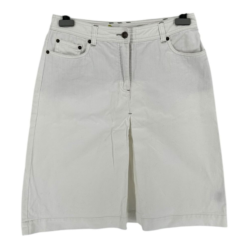 Boden White Denim Front Pleat Skirt size 8 Long Cotton
